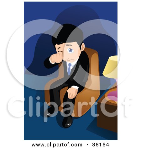 Royalty-Free (RF) Clipart Illustration of a Sad Businessman Sitting In A Chair And Crying by mayawizard101