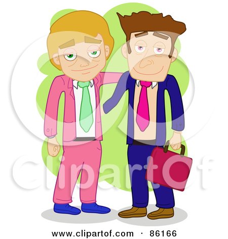 Royalty-Free (RF) Clipart Illustration of Two Caucasian Business Men, Partners, Standing Together by mayawizard101