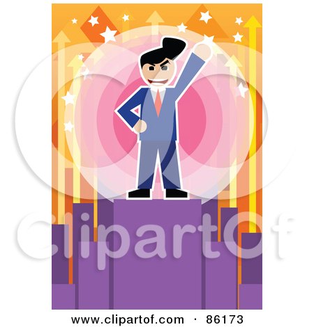 Royalty-Free (RF) Clipart Illustration of a Victorious Businessman Standing On A Podium by mayawizard101