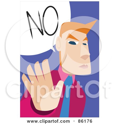 Royalty-Free (RF) Clipart Illustration of a Red Haired Businessman Holding His Hand Out And Saying No by mayawizard101