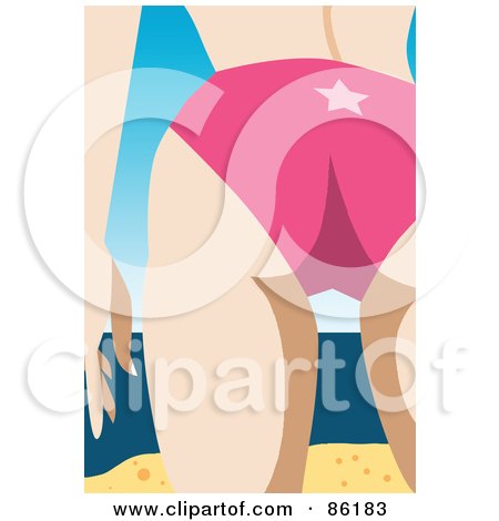 Royalty-Free (RF) Clipart Illustration of a Closeup Of A Woman's Butt In A Pink Bikini On A Beach by mayawizard101