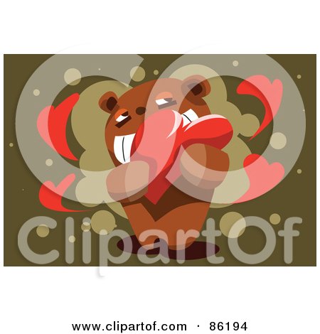 Royalty-Free (RF) Clipart Illustration of an Amorous Bear Grinning And Hugging A Heart by mayawizard101
