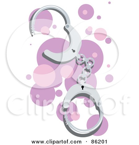 Royalty-Free (RF) Clipart Illustration of a Pair Of Cuffs Over Purple Circles by mayawizard101