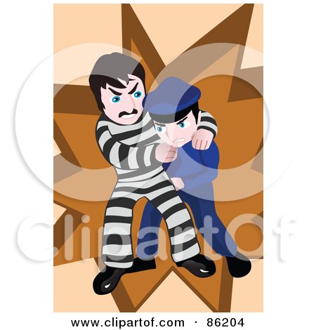 Royalty-Free (RF) Clipart Illustration of a Police Offer Wrestling With A Prisoner by mayawizard101