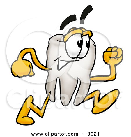 Clipart Picture of a Tooth Mascot Cartoon Character Running by Mascot Junction