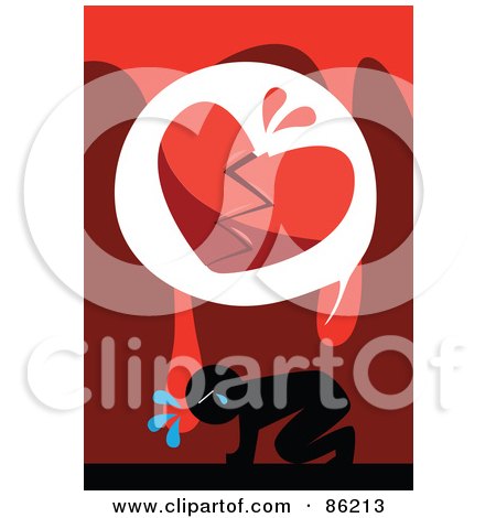 Royalty-Free (RF) Clipart Illustration of a Crying Man On His Knees Under A Bloody Broken Heart by mayawizard101