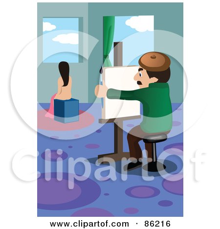 Royalty-Free (RF) Clipart Illustration of a Male Artist Painting A Nude Model On A Canvas by mayawizard101