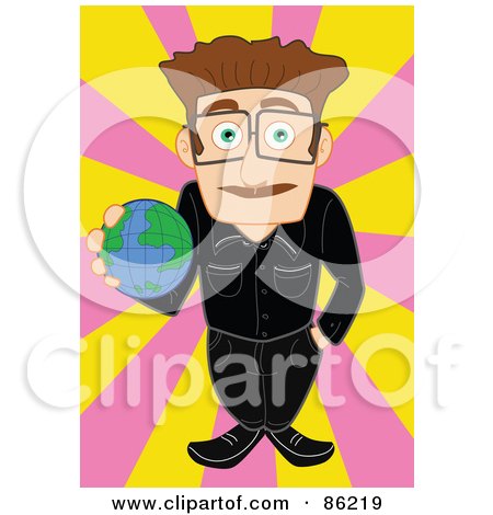 Royalty-Free (RF) Clipart Illustration of a Geology Teacher Holding A Globe by mayawizard101