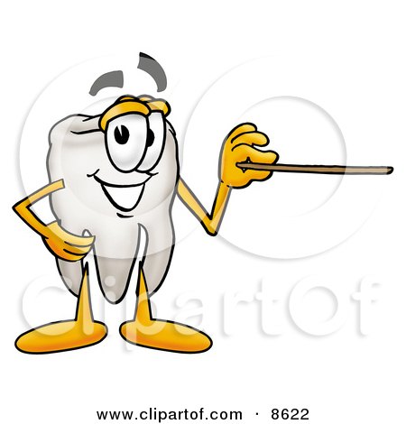 Clipart Picture of a Tooth Mascot Cartoon Character Holding a Pointer Stick by Mascot Junction