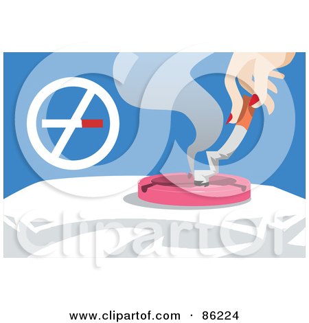 Royalty-Free (RF) Clipart Illustration of a Woman's Hand Putting Out A Cigarette In An Ash Try By A Prohibited Sign by mayawizard101