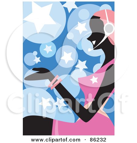 Royalty-Free (RF) Clipart Illustration of a Woman In Pnik, Wearing A Headset And Gesturing by mayawizard101