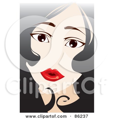 Royalty-Free (RF) Clipart Illustration of a Woman's Face Framed With Black Hair And Red Lips by mayawizard101