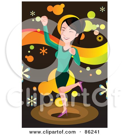 Royalty-Free (RF) Clipart Illustration of a Brunette Busness Woman Doing A Happy Dance by mayawizard101