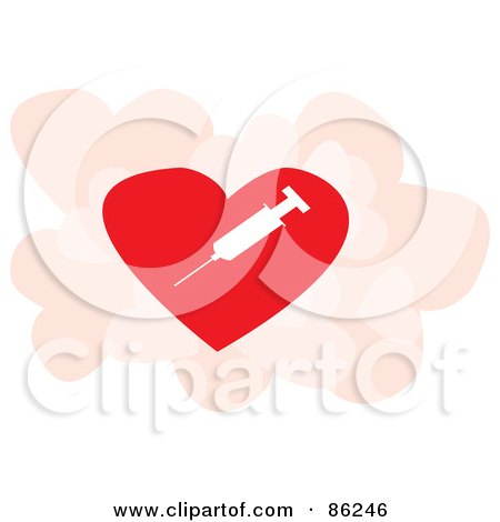 Royalty-Free (RF) Clipart Illustration of a White Syringe On A Red Heart Over Pink by mayawizard101