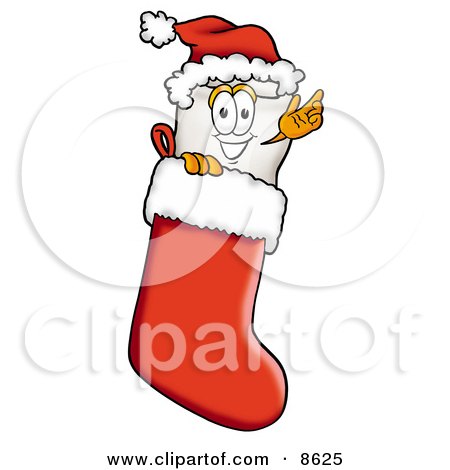 Clipart Picture of a Tooth Mascot Cartoon Character Wearing a Santa Hat Inside a Red Christmas Stocking by Mascot Junction