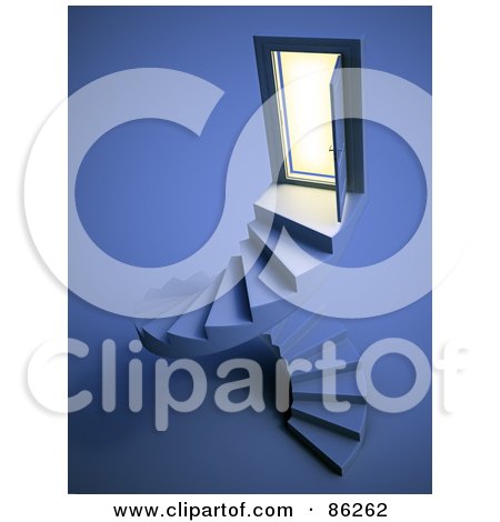 Royalty-Free (RF) Clipart Illustration of a Door Open Above Spiraling Stairs by Mopic