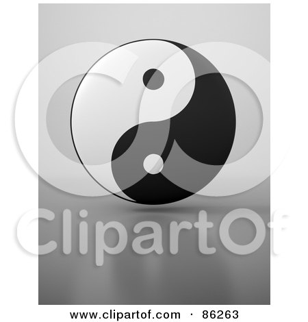 Royalty-Free (RF) Clipart Illustration of a 3d Upright Yin Yang On Gray by Mopic