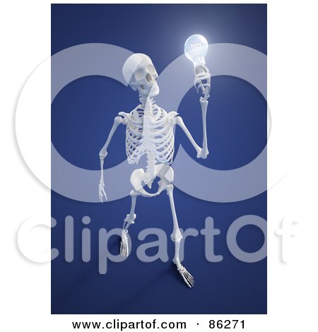 Royalty-Free (RF) Clipart Illustration of a  human skeleton holding a light bulb by Mopic