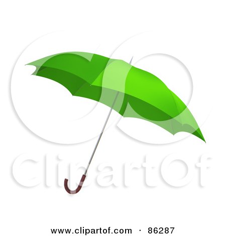 Royalty-Free (RF) Clipart Illustration of a Green Umbrella Floating Down Over White by Mopic