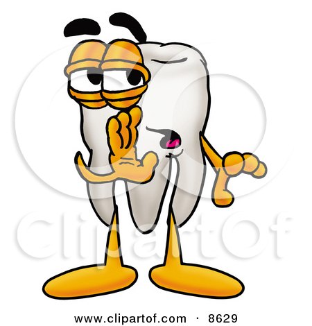 Clipart Picture of a Tooth Mascot Cartoon Character Whispering and Gossiping by Mascot Junction