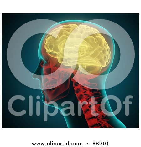Royalty-Free (RF) Clipart Illustration of a Glowing Yellow Brain by Mopic