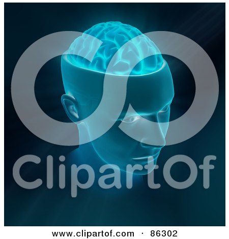 Royalty-Free (RF) Clipart Illustration of a Blue Head With Exposed Brain by Mopic