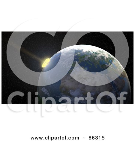 Royalty-Free (RF) Clipart Illustration of a Meteor Smashing Into Earth by Mopic