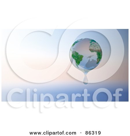 Royalty-Free (RF) Clipart Illustration of a 3d Earth Dripping Over A Sunrise by Mopic