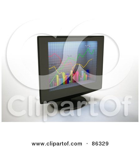 Royalty-Free (RF) Clipart Illustration of a 3d Computer Monitor With A Colorful Bar Graph On The Screen by Mopic
