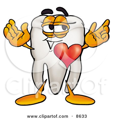 Clipart Picture of a Tooth Mascot Cartoon Character With His Heart Beating Out of His Chest by Mascot Junction