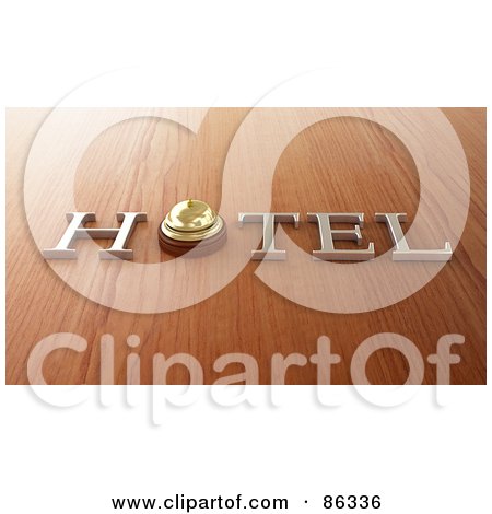 Royalty-Free (RF) Clipart Illustration of a 3d Hotel Word With A Bell On Wood by Mopic