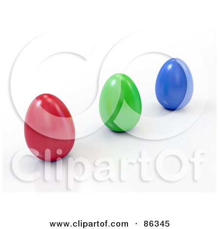 Royalty-Free (RF) Clipart Illustration of a Row Of Red, Green And Blue 3d Eggs by Mopic