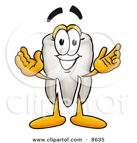 Clipart Picture of a Tooth Mascot Cartoon Character With Welcoming Open Arms by Mascot Junction