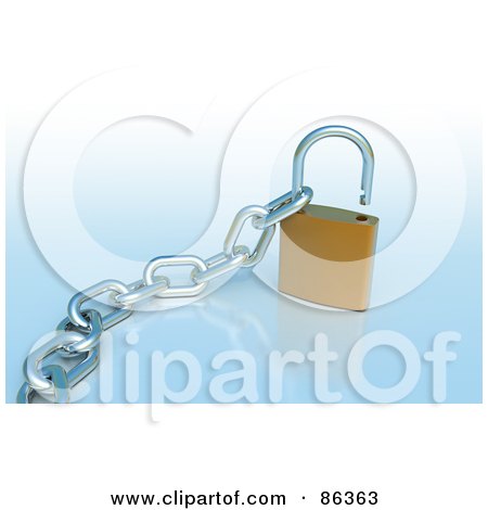 Royalty-Free (RF) Clipart Illustration of a 3d Gold Padlock With A Chain Inside The Loop by Mopic