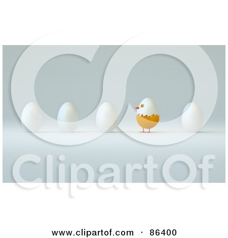 Royalty-Free (RF) Clipart Illustration of a Chick Hatching From A Row Of Eggs by Mopic