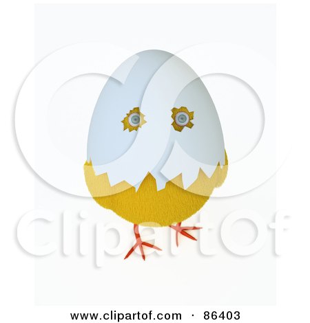 Royalty-Free (RF) Clipart Illustration of a 3d Baby Chick With Eye Holes Through An Egg Shell by Mopic