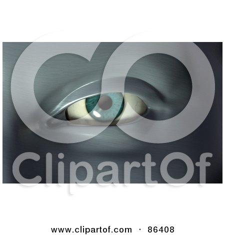 Royalty-Free (RF) Clipart Illustration of a Blue Eye On A Steel Face by Mopic