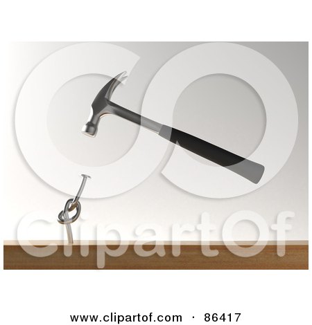 Royalty-Free (RF) Clipart Illustration of a Hammer Hitting A Knotted Nail by Mopic