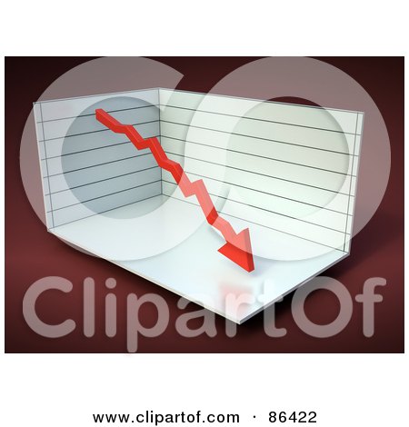 Royalty-Free (RF) Clipart Illustration of a Box Graph With A Red Decline Arrow by Mopic