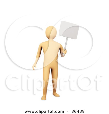 Royalty-Free (RF) Clipart Illustration of a 3d Orange Figure Holding A Blank White Sign by Mopic