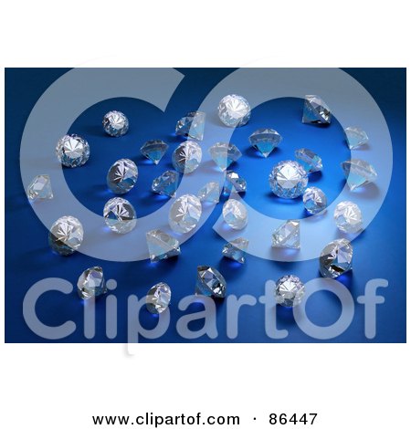 Royalty-Free (RF) Clipart Illustration of 3d Diamonds Scattered Over Blue by Mopic