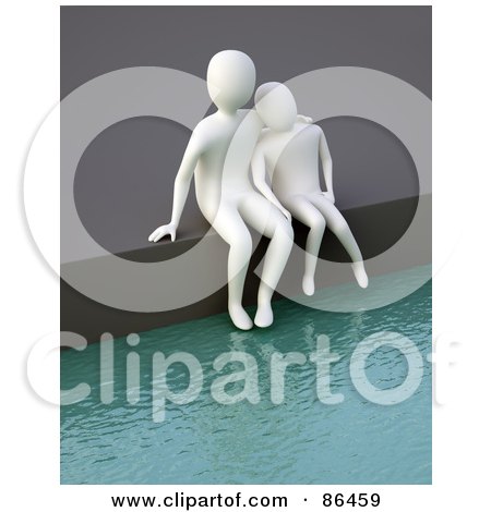 Royalty-Free (RF) Clipart Illustration of a 3d White Couple Dipping Their Feet In A Pool by Mopic