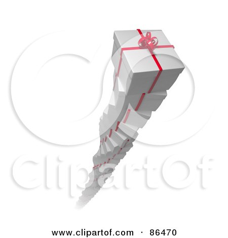 Royalty-Free (RF) Clipart Illustration of a Twisting Pile Of Red And White Presents Emerging From White by Mopic
