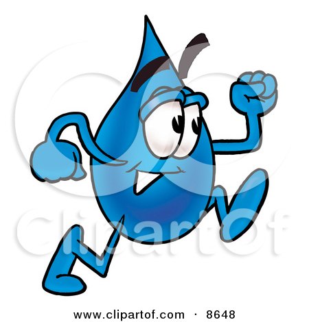 Clipart Picture of a Water Drop Mascot Cartoon Character Running by Mascot Junction