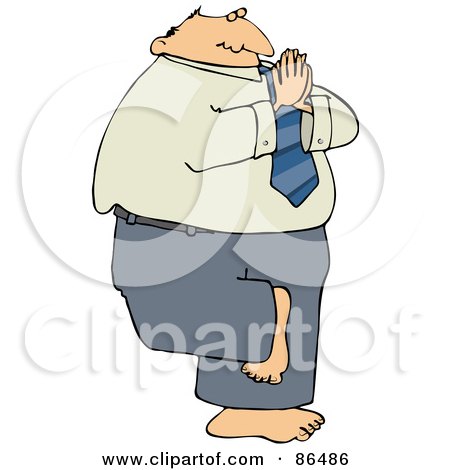 Royalty-Free (RF) Clipart Illustration of a Caucasian Businessman Balancing On One Leg And Meditating by djart