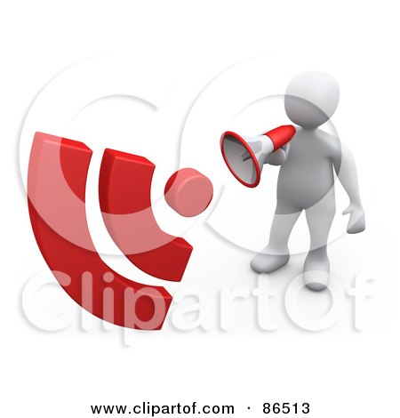 Royalty-Free (RF) Clipart Illustration of a 3d White Person Using A Megaphone, With Red Signals by 3poD