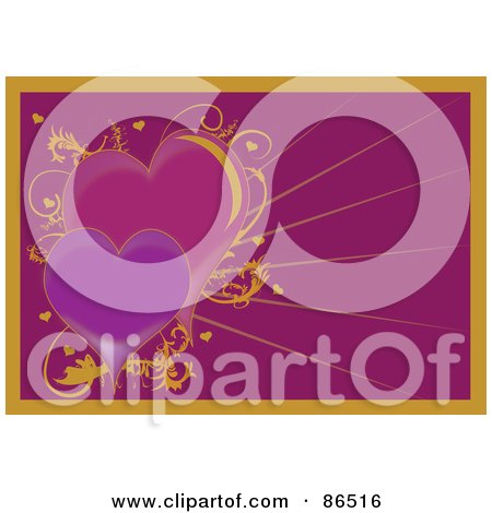 Royalty-Free (RF) Clipart Illustration of a Valentine Heart Background With Purple Hearts And Yellow Vines by Pams Clipart