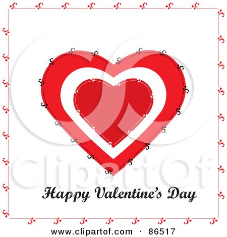 Royalty-Free (RF) Clipart Illustration of a Happy Valentine's Day Greeting Under A Stitched Heart On White by Pams Clipart