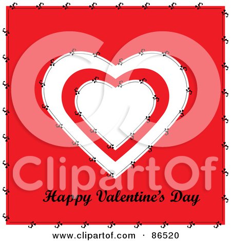 Royalty-Free (RF) Clipart Illustration of a Happy Valentine's Day Greeting Under A Stitched Heart On Red by Pams Clipart