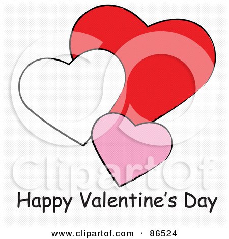 Royalty-Free (RF) Clipart Illustration of a Happy Valentine's Day Greeting Under White, Red And Pink Hearts by Pams Clipart